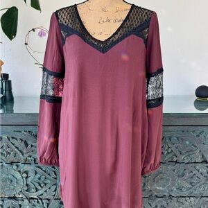 Express Plum and Black Lace Detail Dress